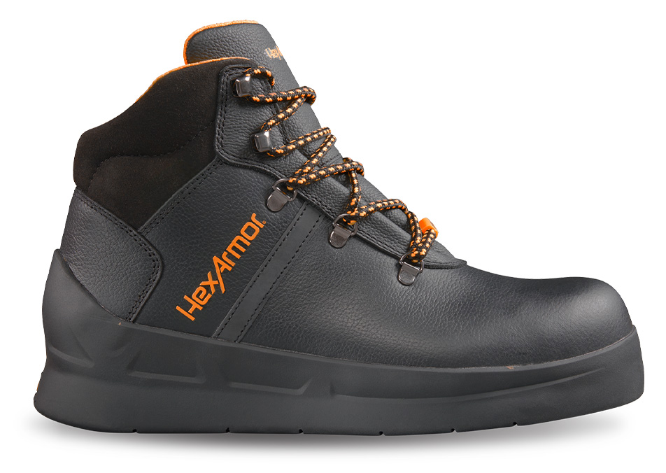 Side view of HexArmor’s asphalt footwear introduces the comfort features of this top-rated work boot.
