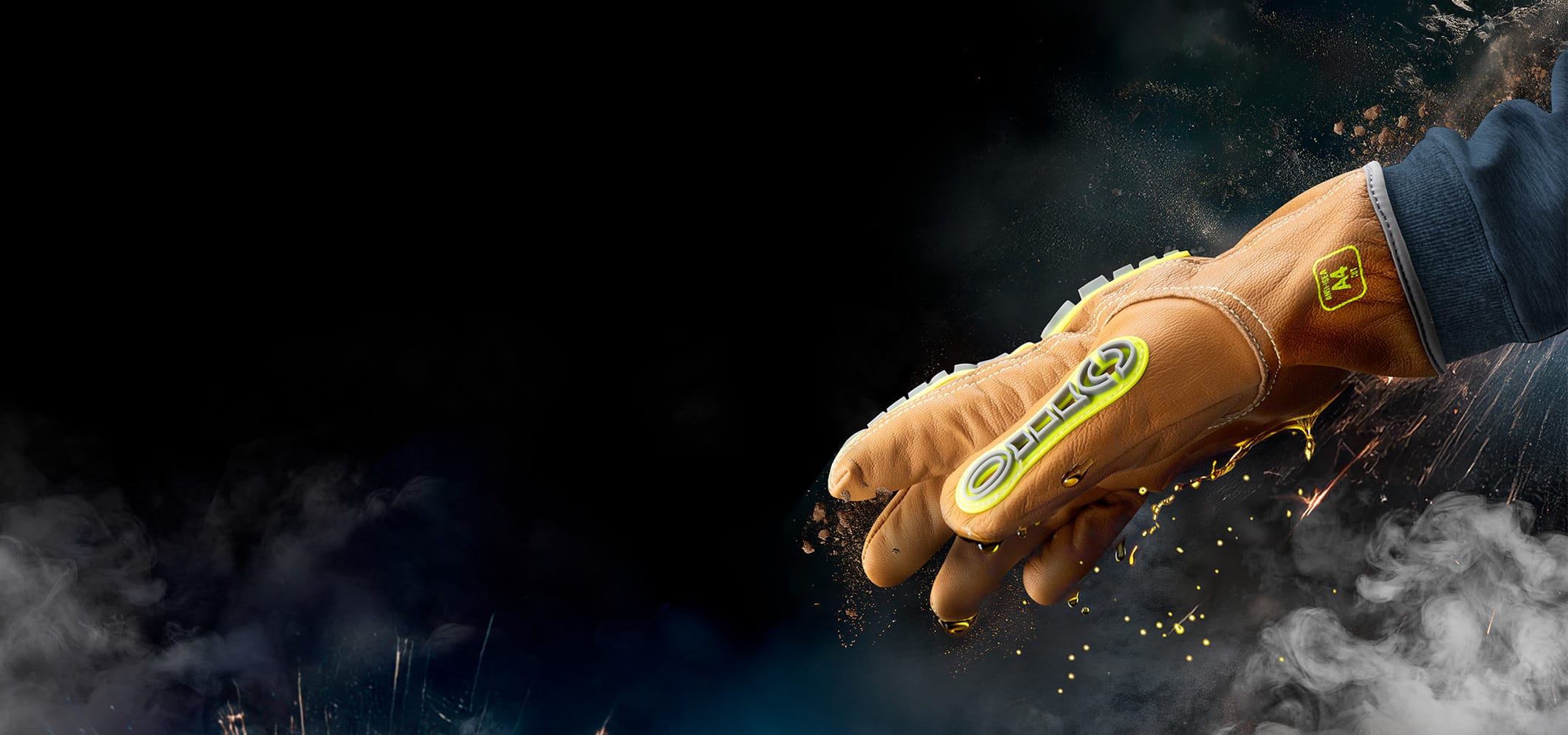 Oil rig worker wearing the 5071IMP leather work gloves while gripping an oil pipe.